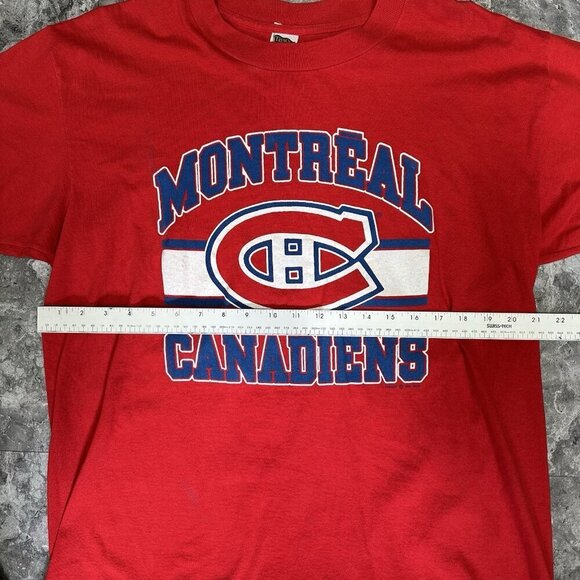 Vintage Montreal Canadiens T-Shirt Single Stitch Red 1989 80s NHL Trench XL - Picture 8 of 9
